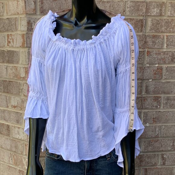 Crinkle Gauze Renaissance Pull Over Blouse with Flounced Sleeves - Picture 12 of 12